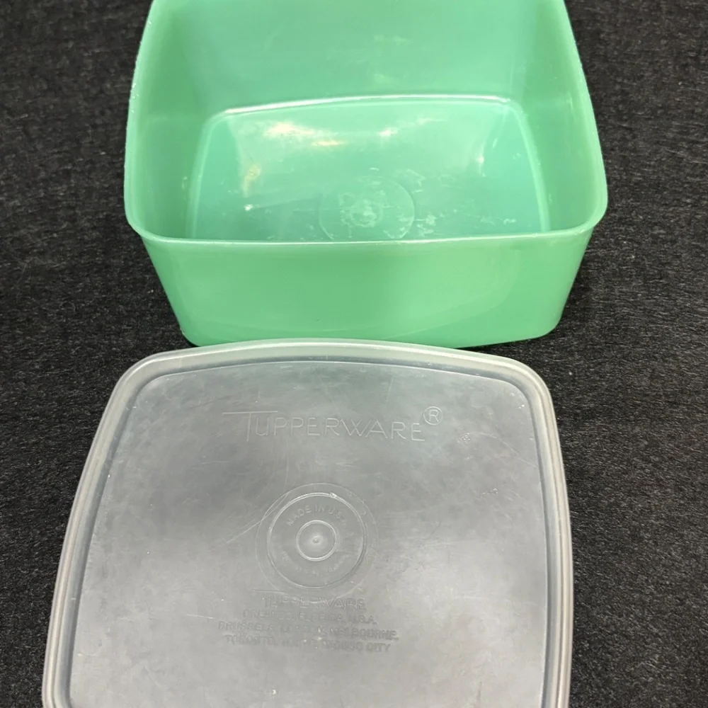 Vintage TUPPERWARE Sheer Green Storage Container #311-36 & Clear Lid #310-4